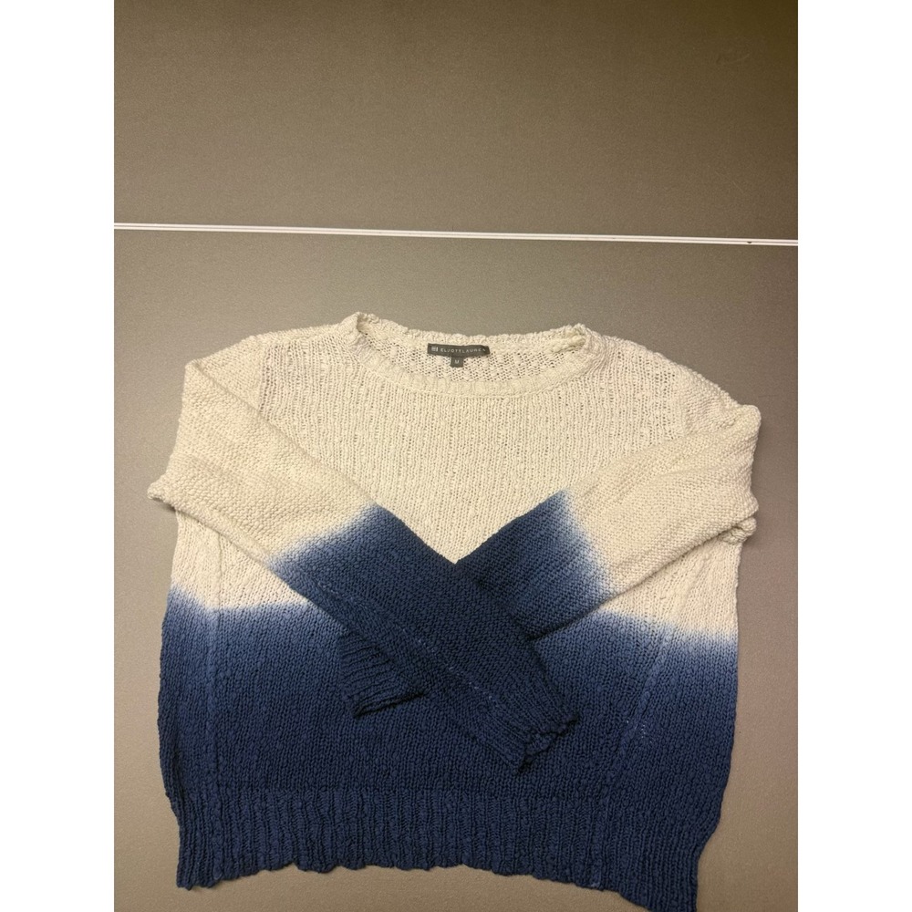 Elliott Lauren Ombre Knit Sweater Blue White Cotton Dip Dye Crew Neck Size M